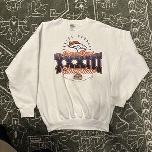 Denver Broncos Sweatshirt Mens XL White Tultex Super Bowl XXXIII Crewneck NFL